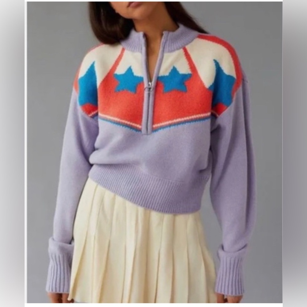 Urban Outfitters BDG Size M Lavender Star Print Jesse Half-Zip Sweater
